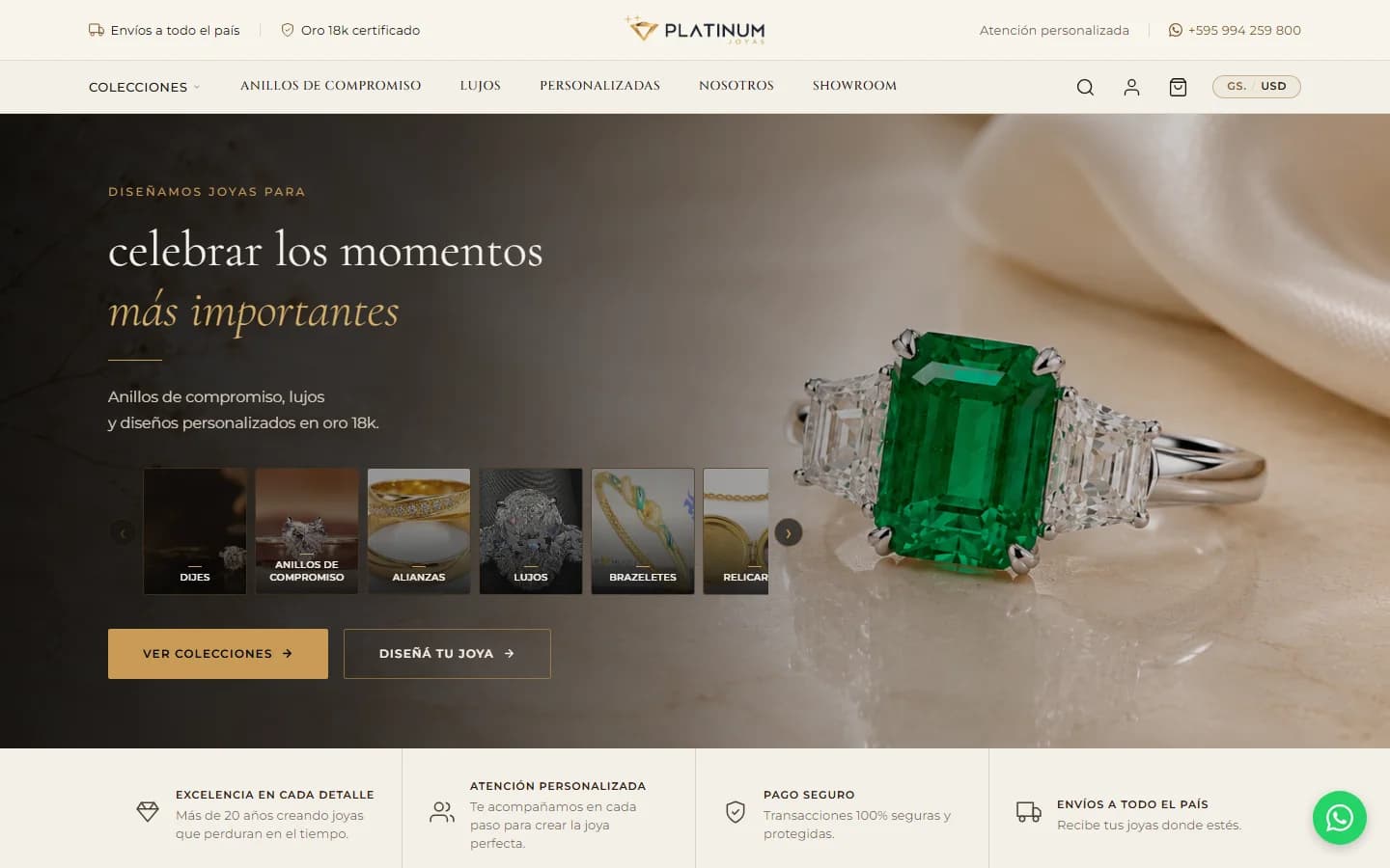 Captura de la tienda online de Platinum Joyas